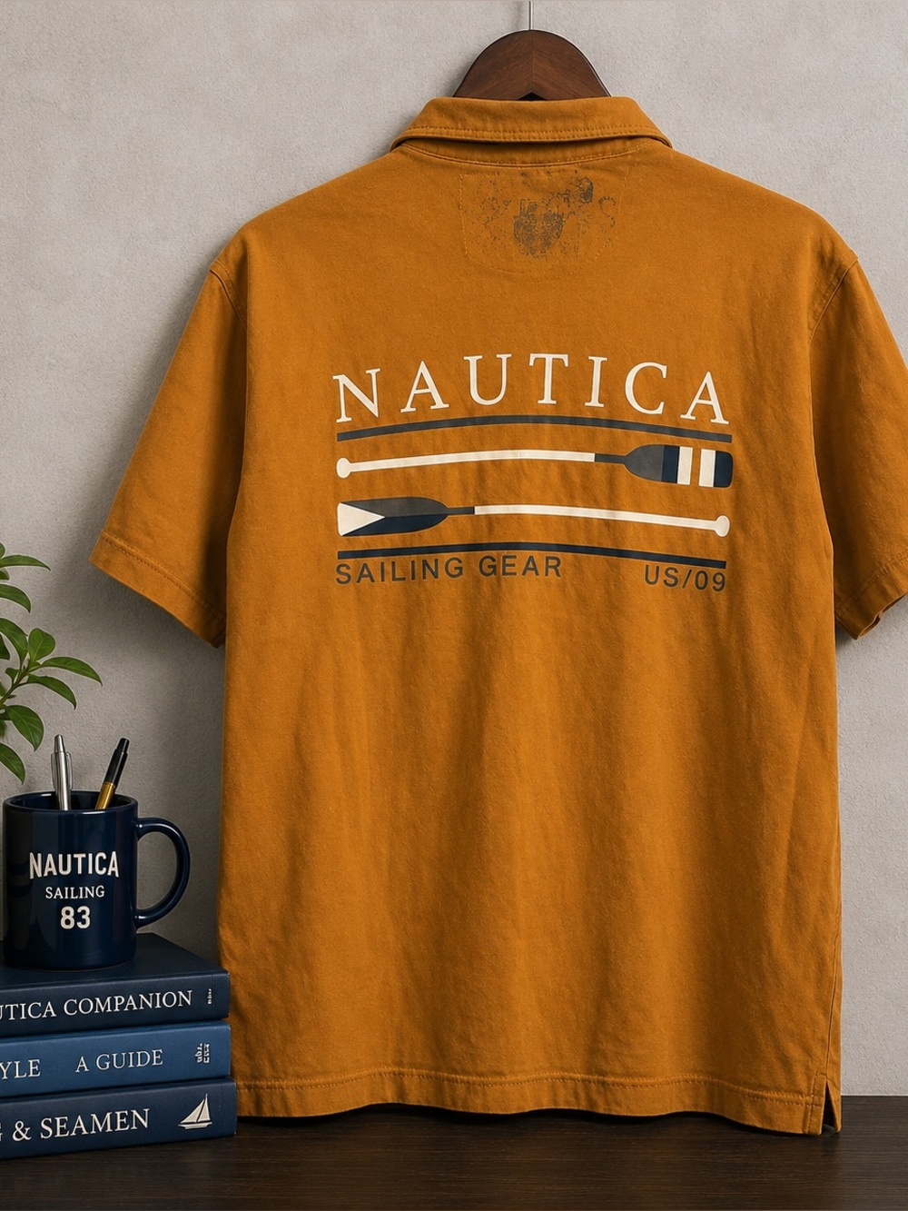 Nautica Jeans Co Y2K Sailing Graphic Polo Shirt Burnt Orange Youth XXL